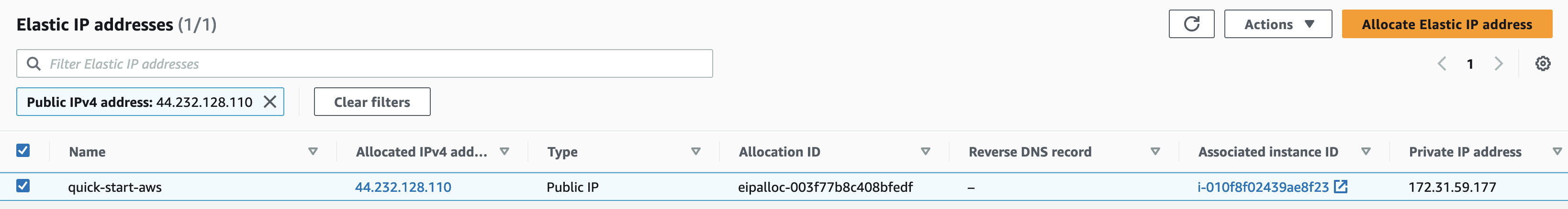 Elastic IP Confirmation