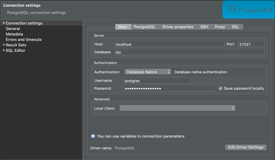 Postgres connection configuration (Asia)